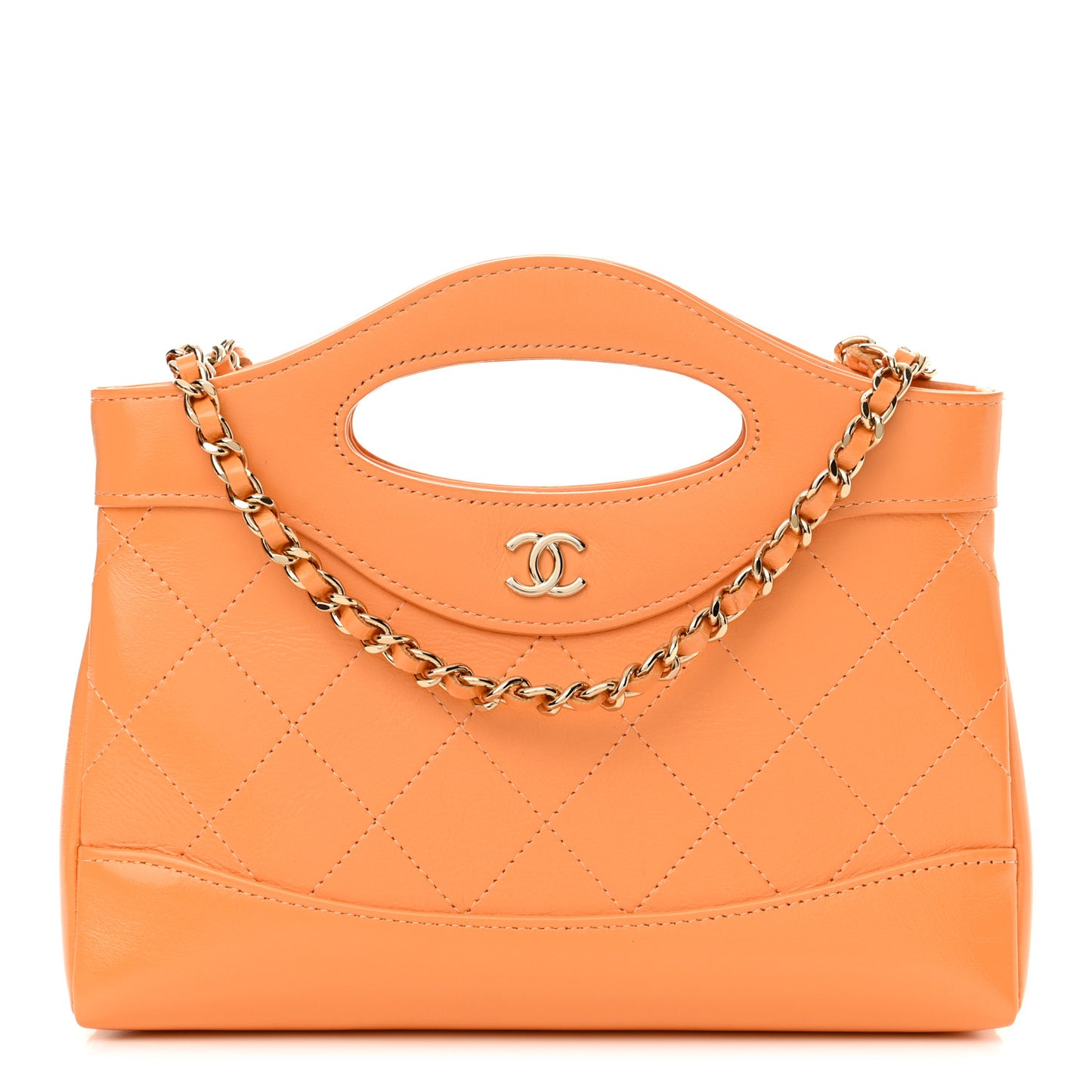 Shiny Crumpled Calfskin Quilted Nano 31 Shopping Bag Orange