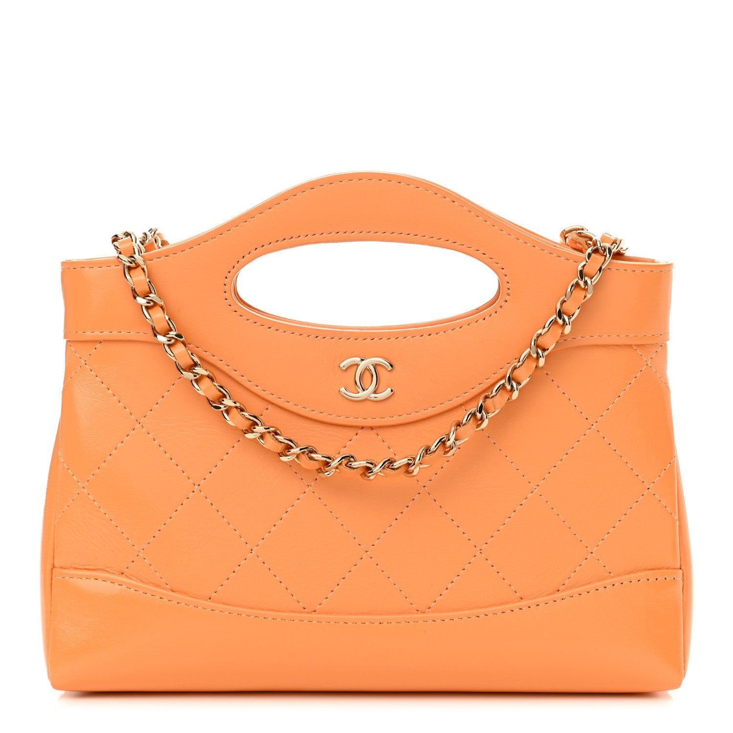 Chanel Shiny Crumpled Calfskin Quilted Nano 31 Shopping Bag Orange 1 of 12