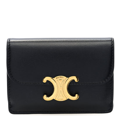 Celine Shiny Calfskin Triomphe Flap Card Holder Black 1 of 7