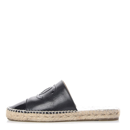 Chanel Goatskin Patent CC Espadrille Mules 39 Black 1 of 12