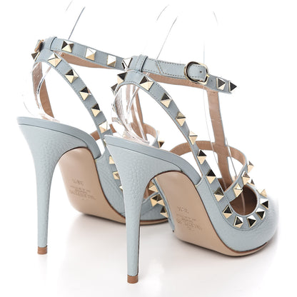 Valentino Garavani Pebbled Calfskin Rockstud Ankle Strap 100mm Pumps 38.5 Sky Sorbet 4 of 7