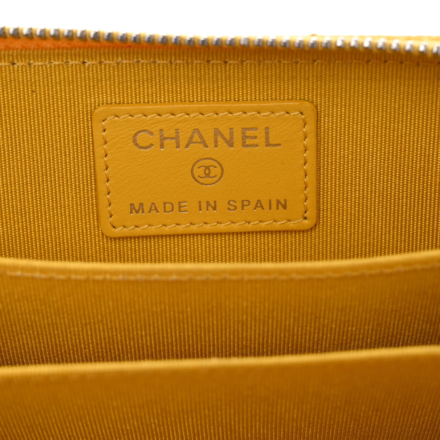 Chanel Caviar Chevron Quilted Zip Coin Purse Yellow 6 of 9