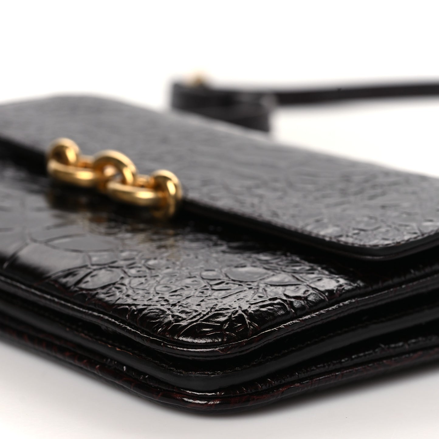 Shiny Crocodile Embossed Calfskin Le Maillon Satchel Coffee