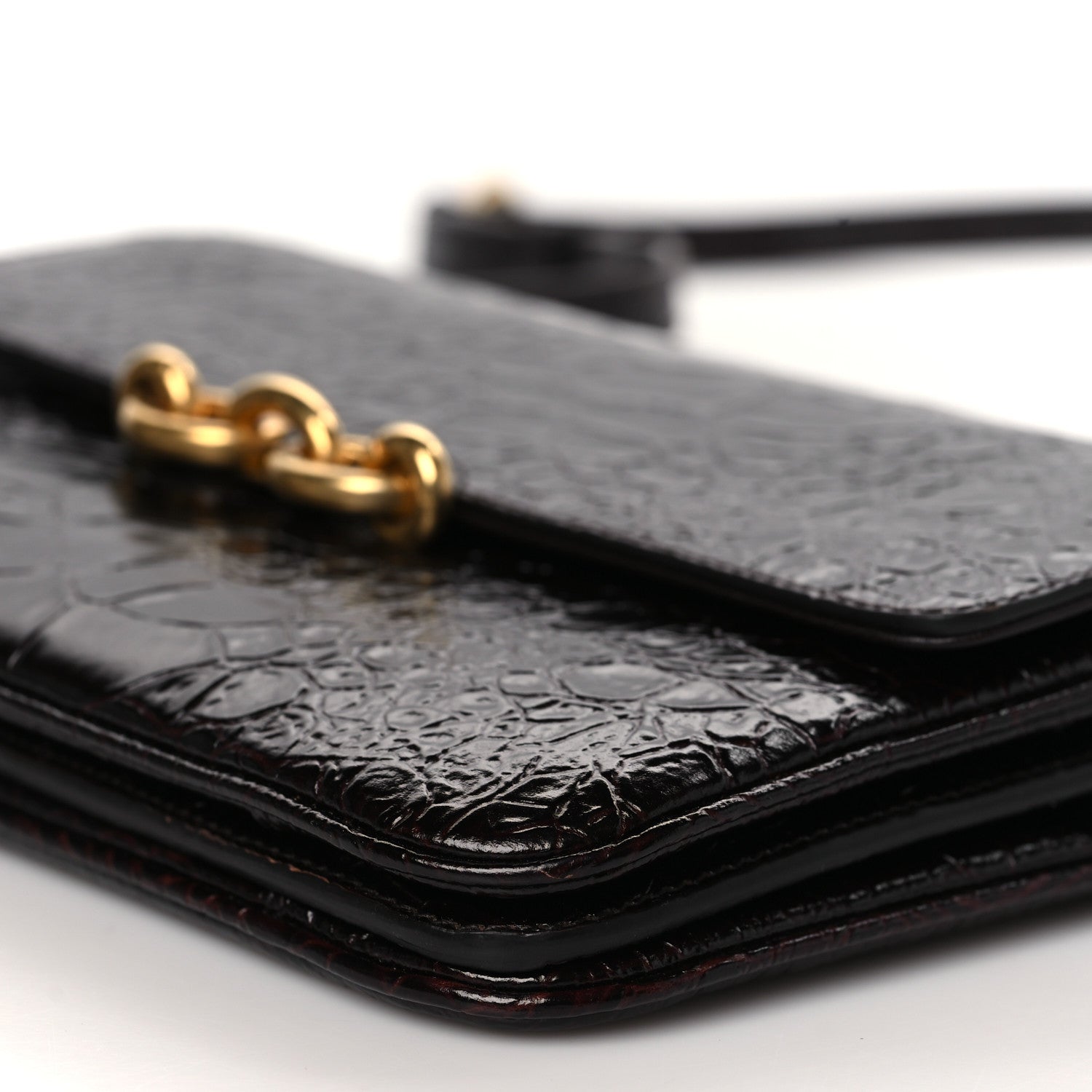 Saint Laurent Shiny Crocodile Embossed Calfskin Le Maillon Satchel Coffee 8 of 9