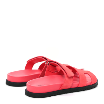 Hermes Suede Goatskin Womens Chypre Sandals 38 Rose Vermillon 4 of 9
