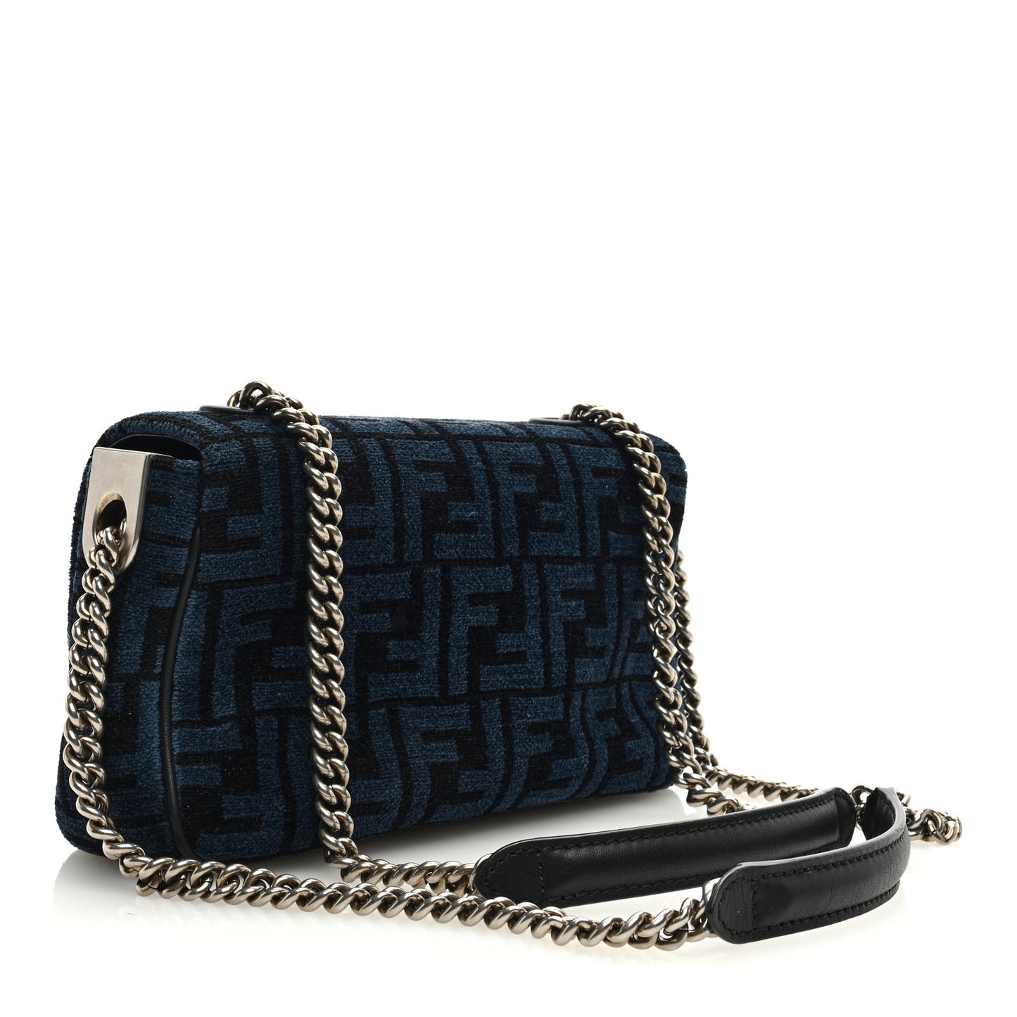 Chenille Vitello Seta FF Midi Chain Baguette Blue Black