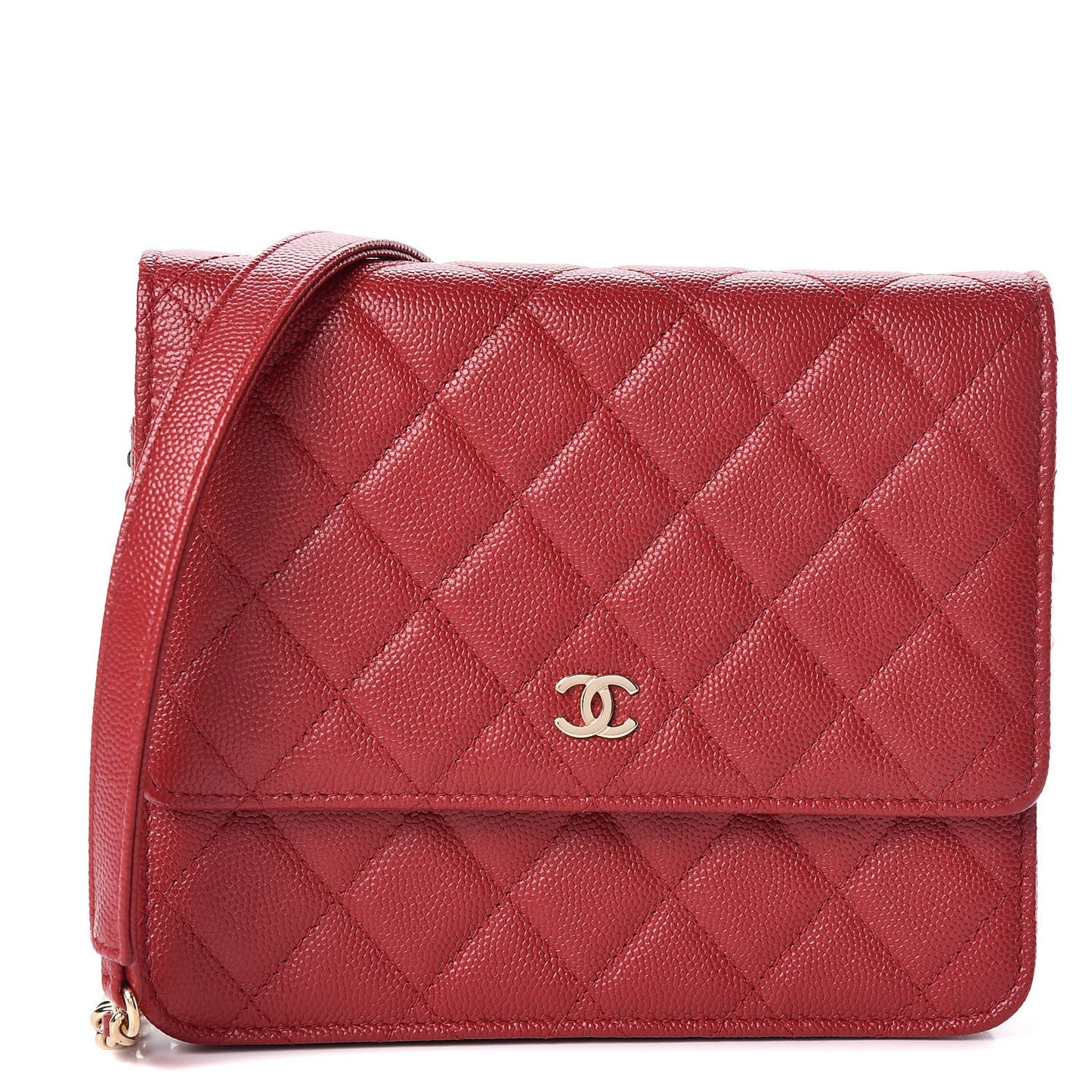 Caviar Quilted Square Wallet On Chain WOC Dark Red