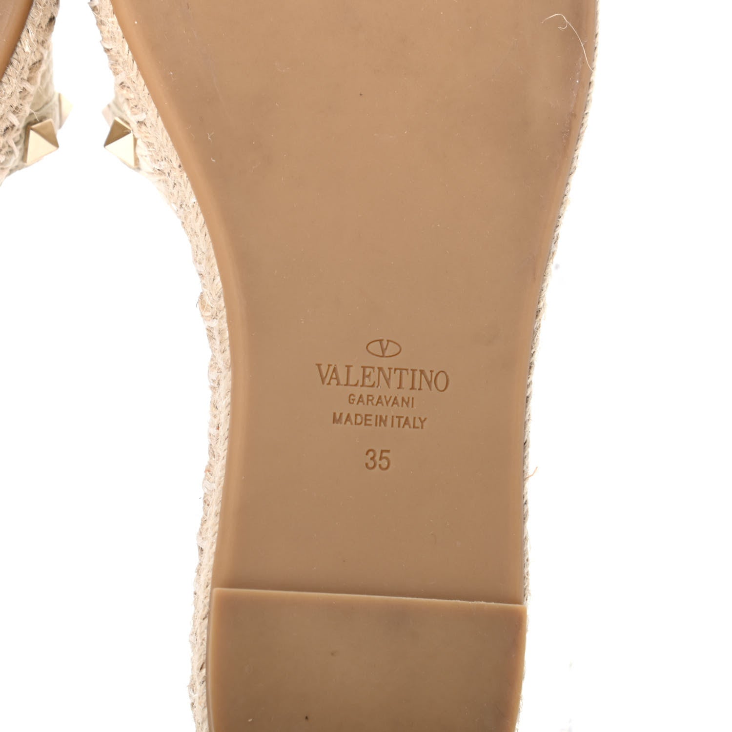 Valentino Garavani Grained Calfskin Rockstud Espadrille Flat Slide Sandals 35 Ivory 7 of 7