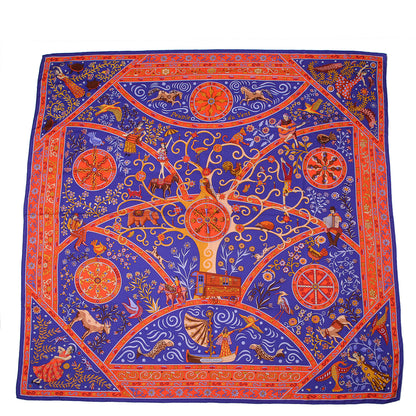 Hermes Cashmere Silk Peuple Du Vent Shawl 140 Violet Rouge Orange Moutarde 3 of 7