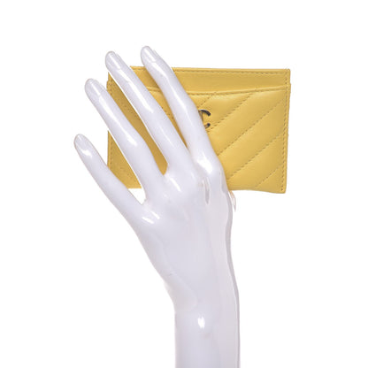 Chanel Lambskin Chevron Quilted Card Holder Yellow 2 of 9