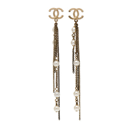 Chanel Pearl Beaded CC Drop Earrings Gold 1 of 5