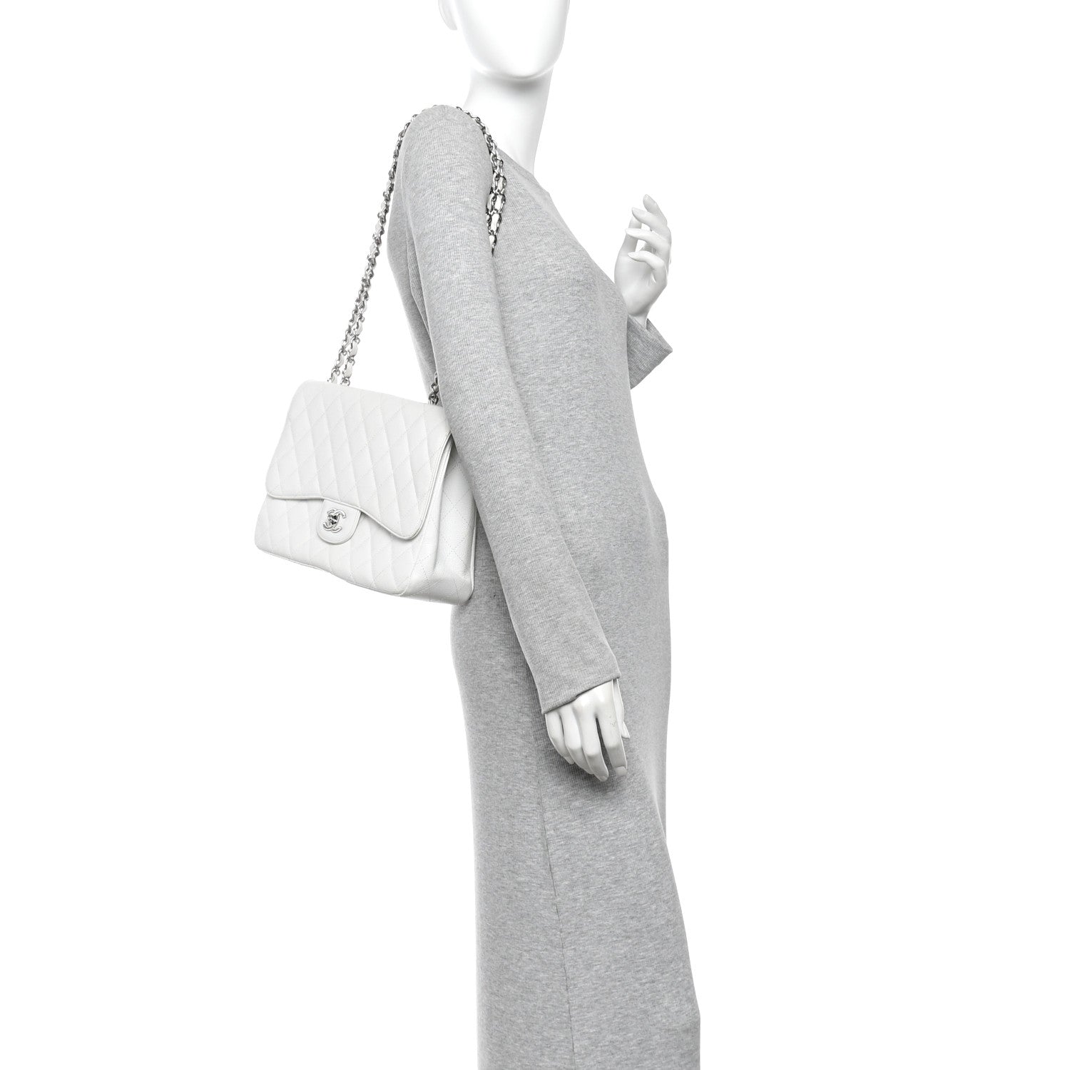 Chanel Caviar Quilted Jumbo Single Flap White 2 of 11