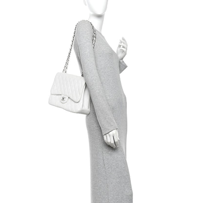Chanel Caviar Quilted Jumbo Single Flap White 2 of 11