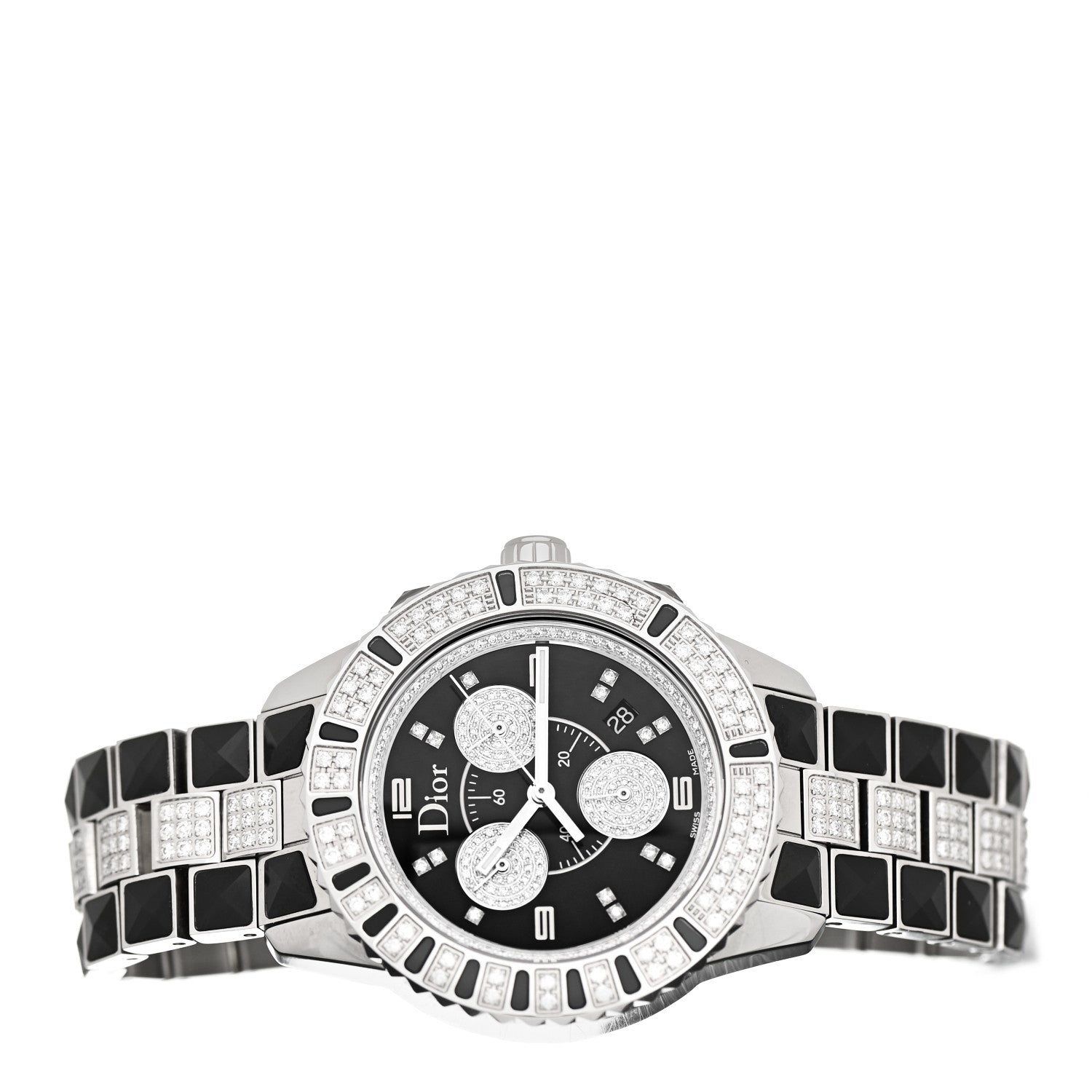 Christian Dior Stainless Steel Diamond Pave Sapphire 38mm Christal Chronograph Quartz Watch Black 2 of 5