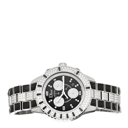 Christian Dior Stainless Steel Diamond Pave Sapphire 38mm Christal Chronograph Quartz Watch Black 2 of 5
