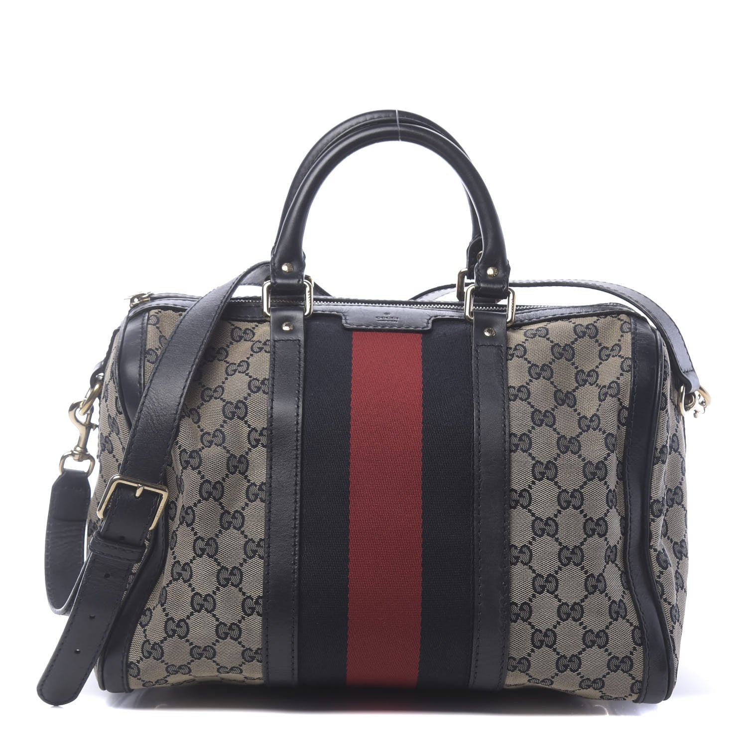 Gucci Monogram Selleria Calfskin Vintage Web Medium Boston Beige Blue 1 of 20