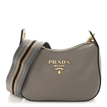 Prada Vitello Phenix Small Zippered Messenger Hobo Argilla 1 of 9