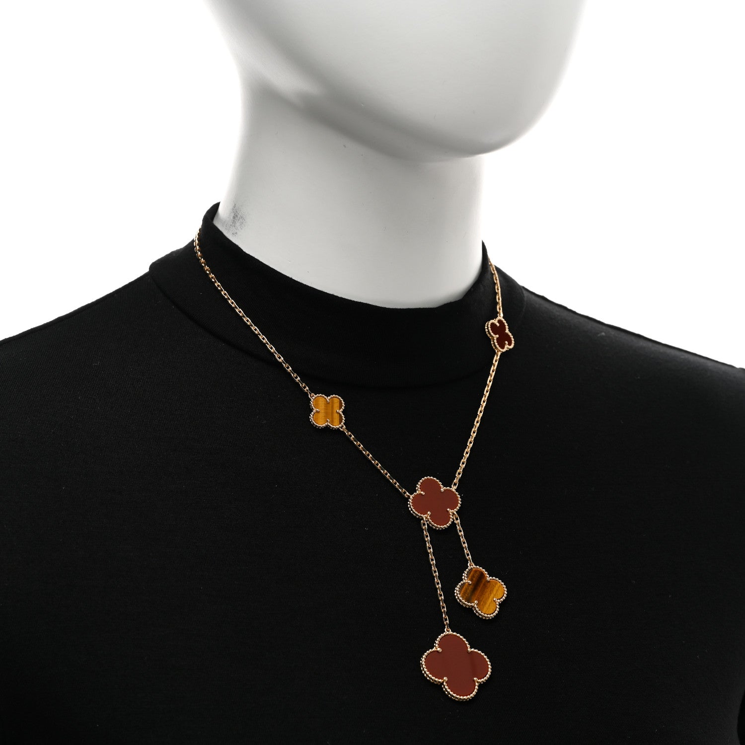 Van Cleef & Arpels 18K Yellow Gold Carnelian Tiger Eye 6 Motifs Magic Alhambra Necklace 2 of 5