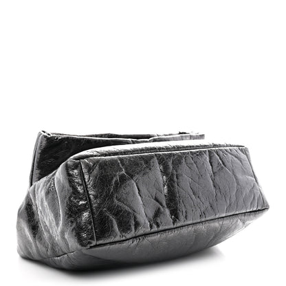 Balenciaga Metallized Arena Calfskin Medium Monaco Chain Shoulder Bag Steel Grey 4 of 11
