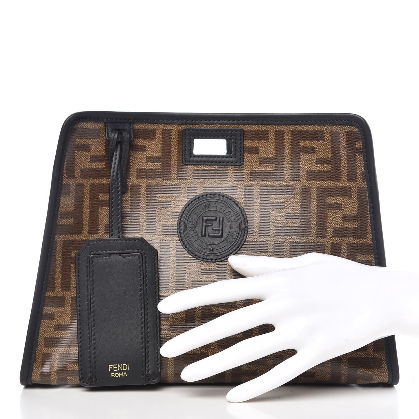 Glazed Fabric Vitello Century FF 1974 Stamp Patch Mini Peekaboo Defender Cover Mogano Panna Black