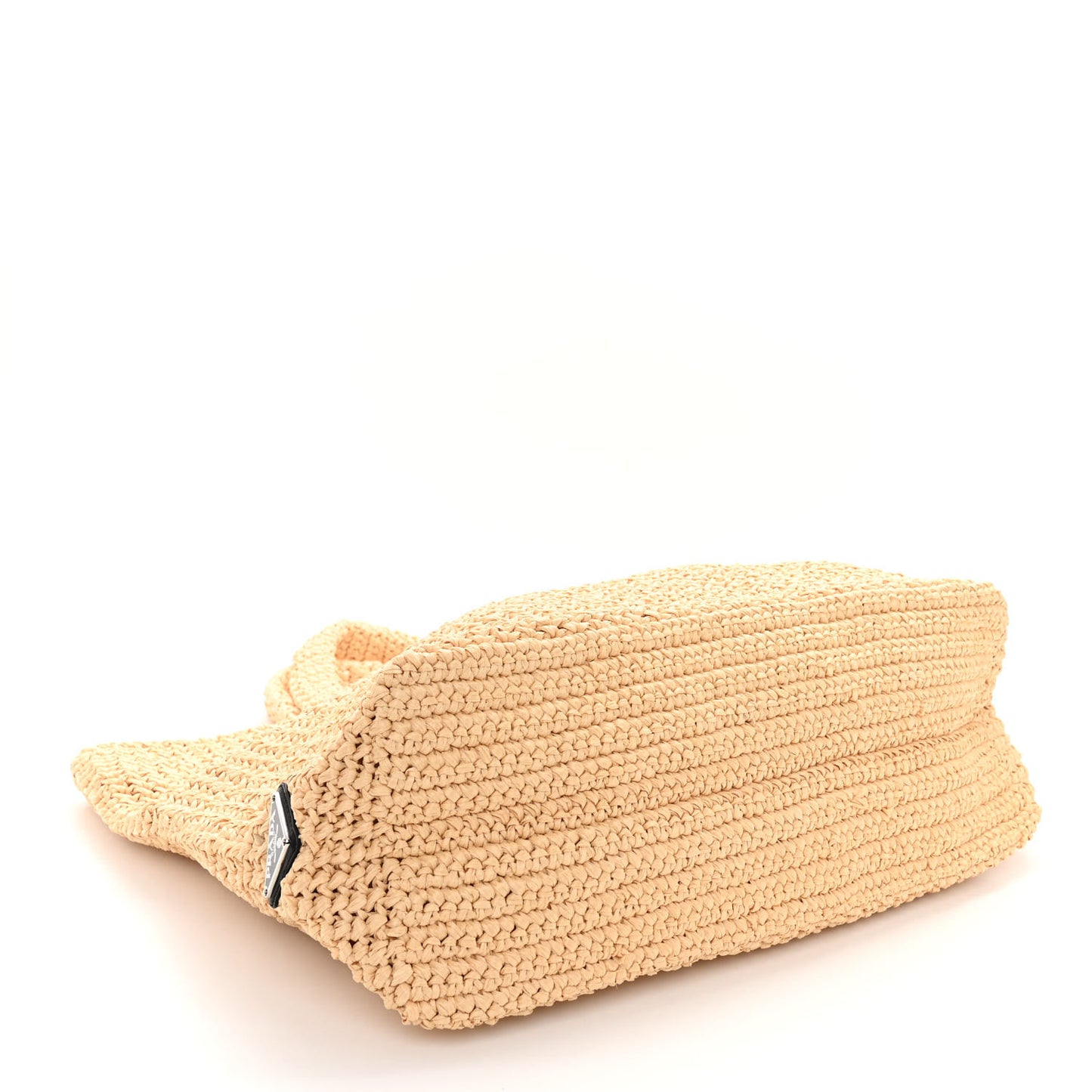 Yarn Raffia Effect Crochet Embroidered Logo Tote Naturale