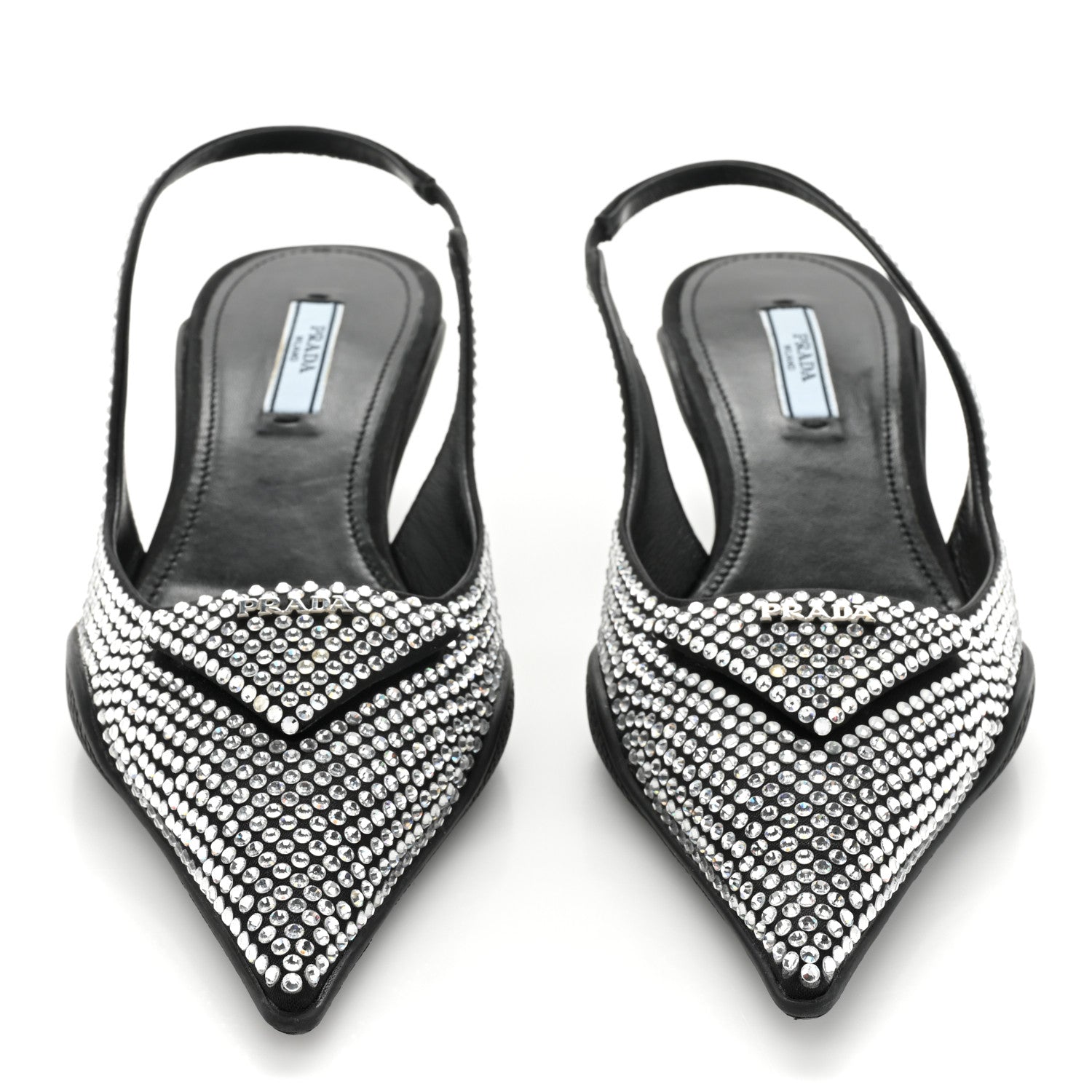 Prada Satin Crystal Logo 45mm Slingback Pumps 37 Cristal 2 of 12