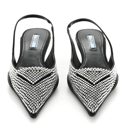 Prada Satin Crystal Logo 45mm Slingback Pumps 37 Cristal 2 of 12