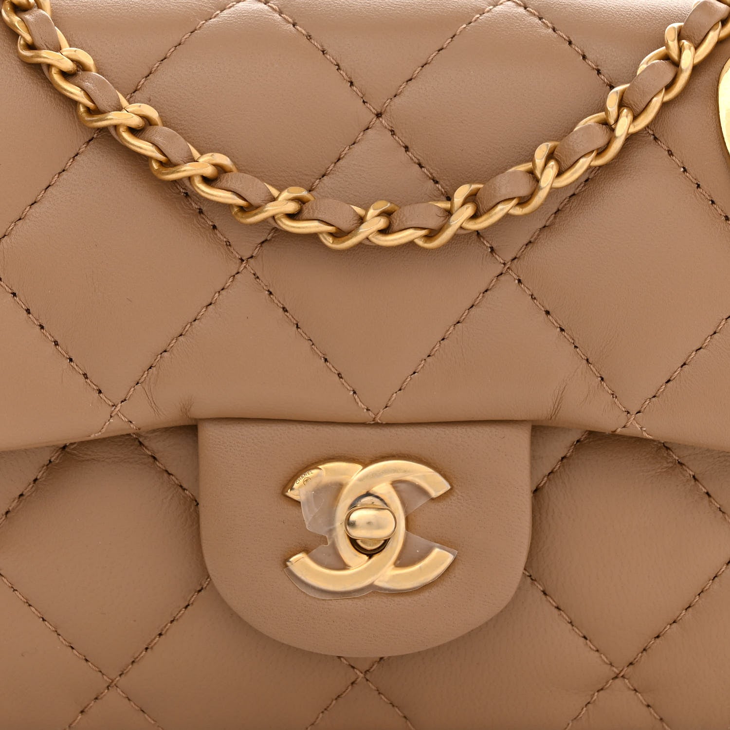 Chanel Lambskin Quilted Mini Heart Charms Flap Beige 8 of 10