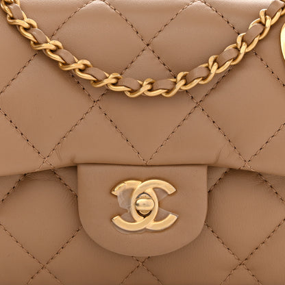 Chanel Lambskin Quilted Mini Heart Charms Flap Beige 8 of 10
