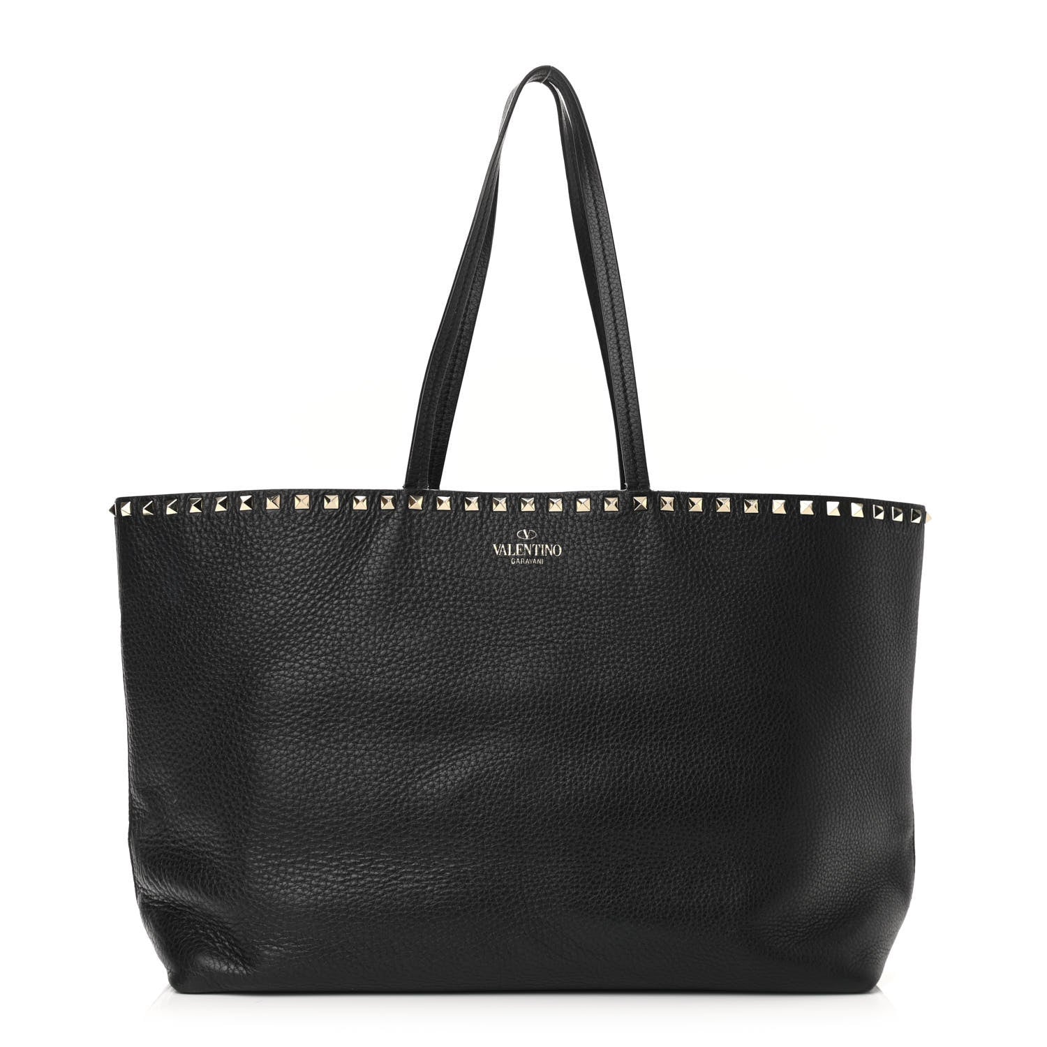 Valentino Garavani Grained Calfskin Rockstud Shoulder Tote Black 1 of 12