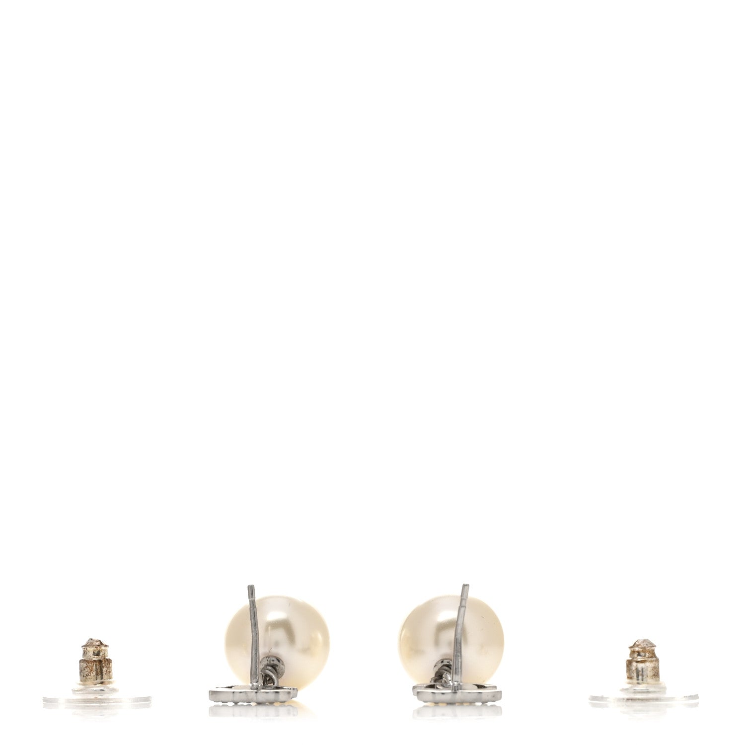 Chanel Crystal Pearl CC Drop Earrings Silver Pearly White 3 of 4