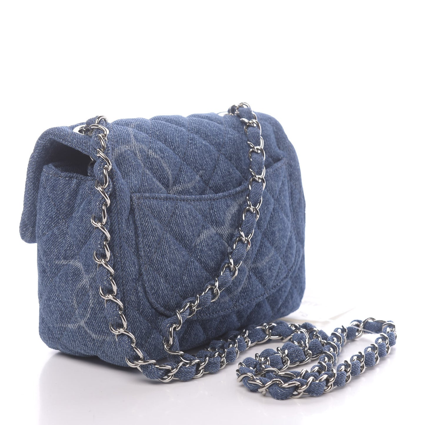 Denim CC Quilted Mini Square Flap Blue
