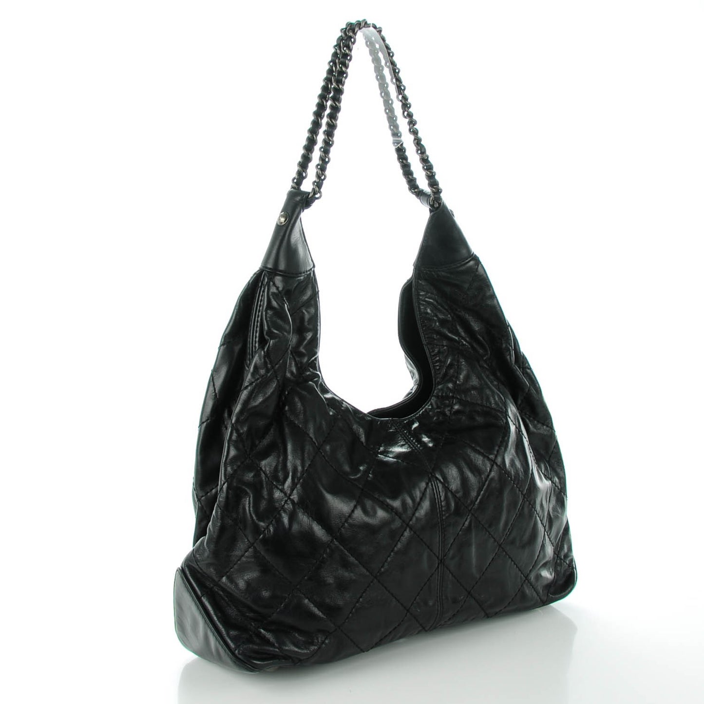 Aged Calfskin Quilted Coco Supple Hobo Black