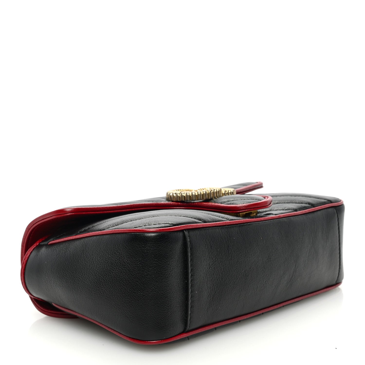 Gucci Vintage Effect Calfskin Matelasse Diagonal Small Torchon GG Marmont Shoulder Bag Black Romantic Cherry 4 of 10