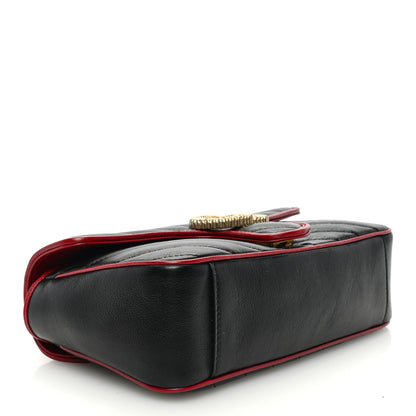 Gucci Vintage Effect Calfskin Matelasse Diagonal Small Torchon GG Marmont Shoulder Bag Black Romantic Cherry 4 of 10