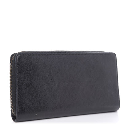 Balenciaga Agneau Classic Silver Hardware Continental Zip Around Wallet Black 3 of 8