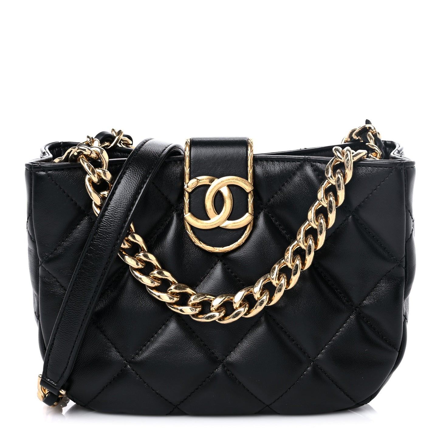 Lambskin Quilted Small Chain Hobo Black
