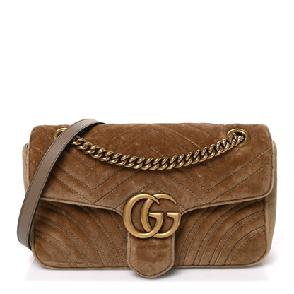 Gucci Velvet Matelasse Medium GG Marmont Shoulder Bag Taupe 1 of 10