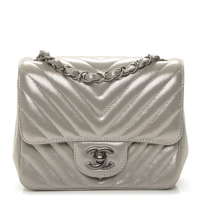 Chanel Iridescent Calfskin Chevron Quilted Mini Square Flap Silver 1 of 7