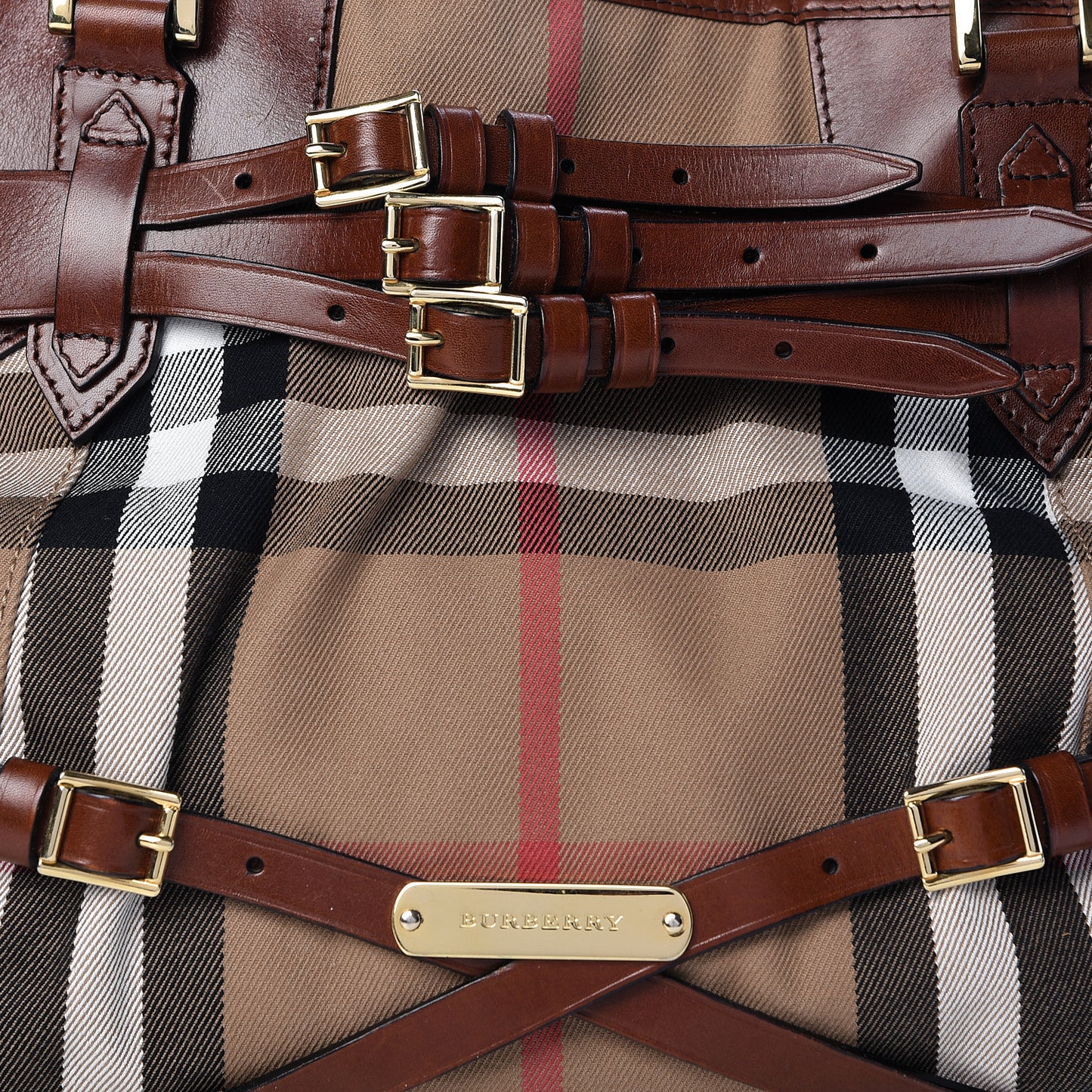 House Check Bridle Calfskin Medium Lynher Tote Dark Tan