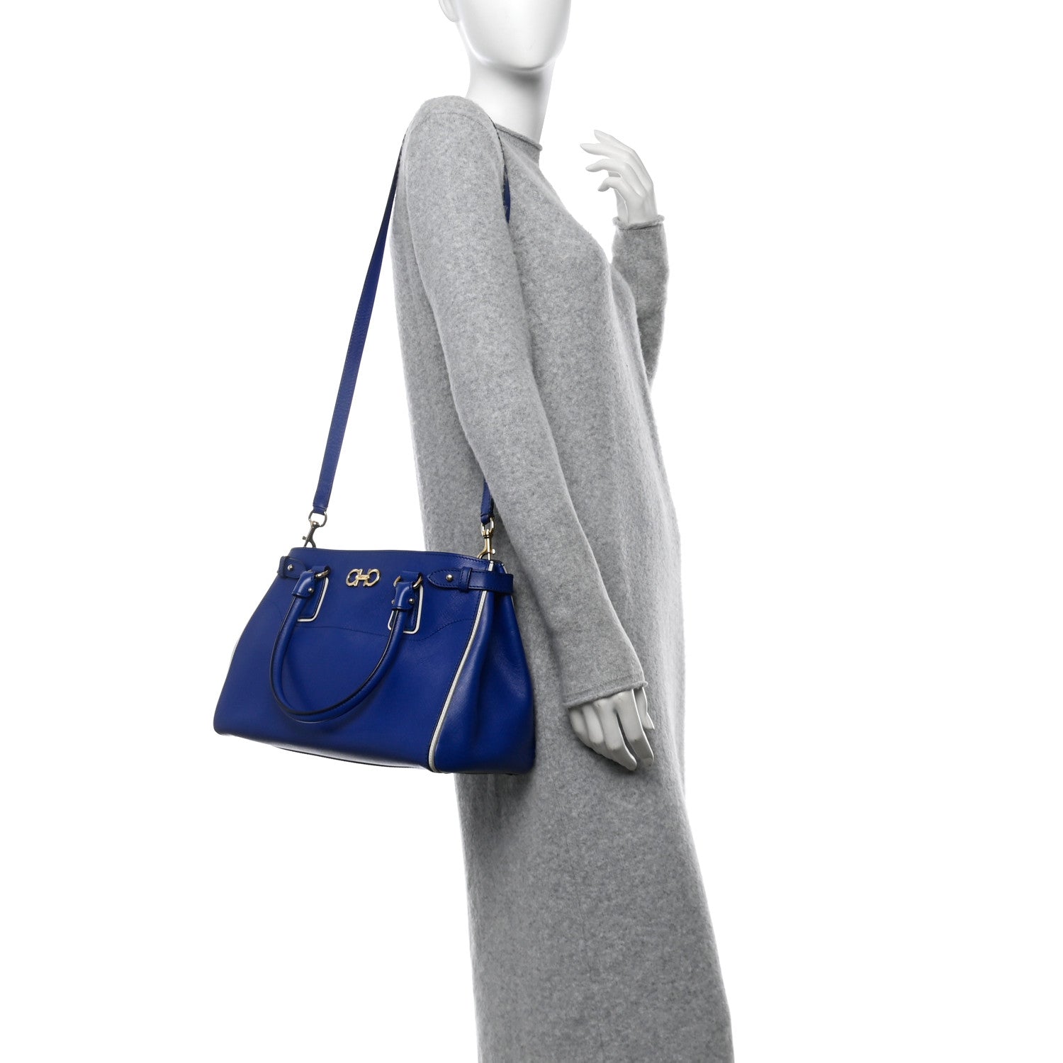 Salvatore Ferragamo Hammered Calfskin Batik Tote Blue White 2 of 11