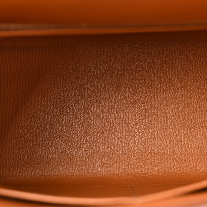Hermes Epsom Chevre Mysore Sombrero Kellygraphie Lettre H Kelly Sellier 28 Capucine Gold Rouge H 5 of 11