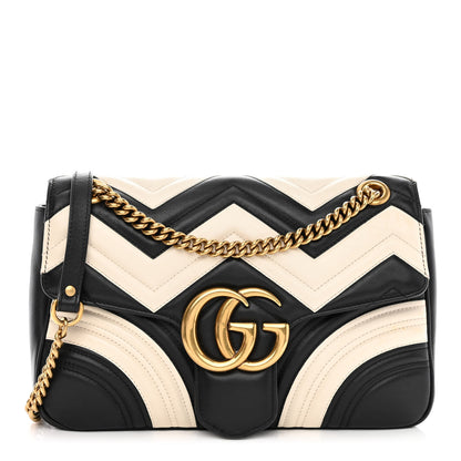 Gucci Calfskin Matelasse Medium GG Marmont Shoulder Bag Black White 1 of 15
