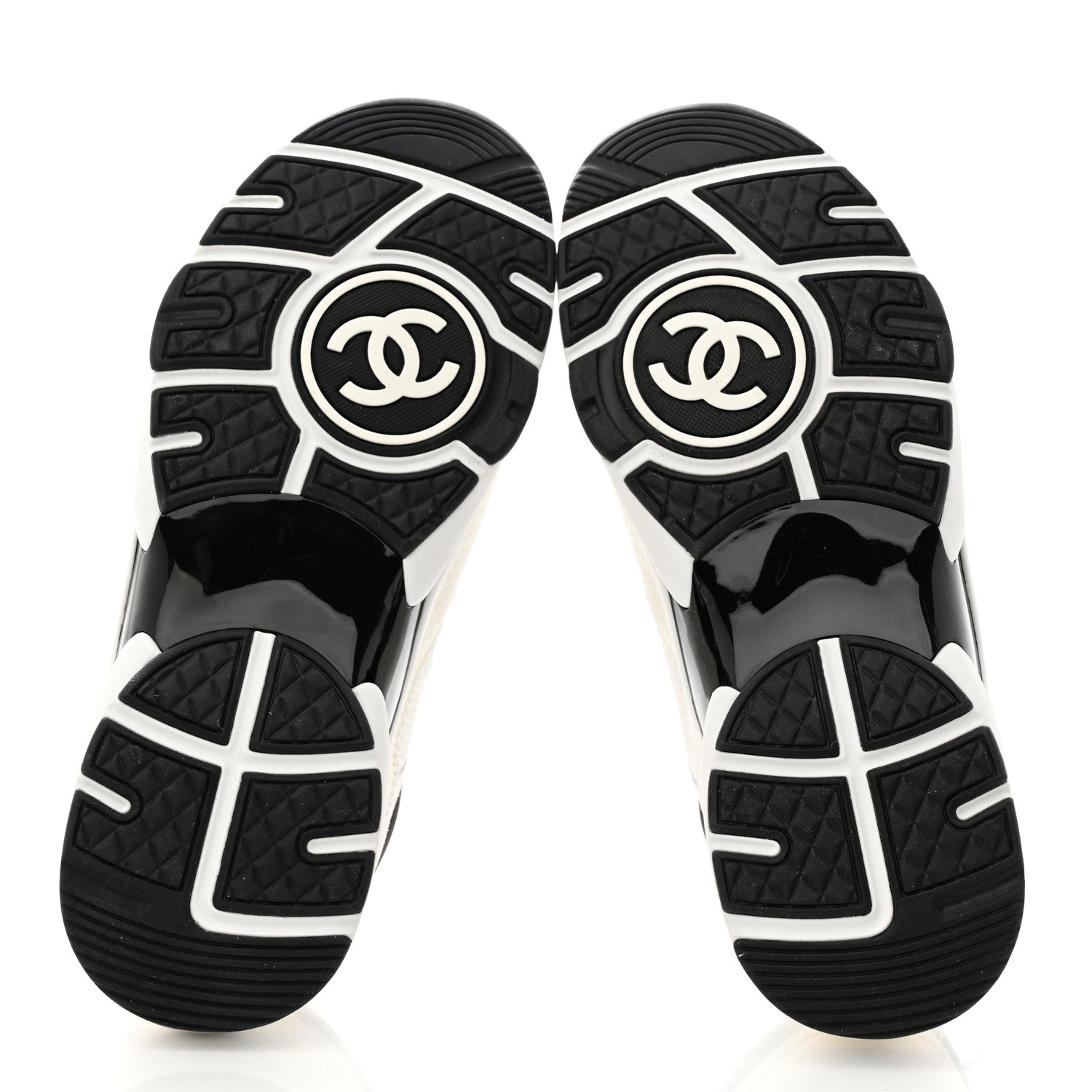 Chanel Mesh Suede Calfskin Grained Calfskin Womens CC Sneakers 37.5 White Black 5 of 9