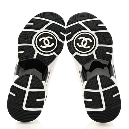 Chanel Mesh Suede Calfskin Grained Calfskin Womens CC Sneakers 37.5 White Black 5 of 9