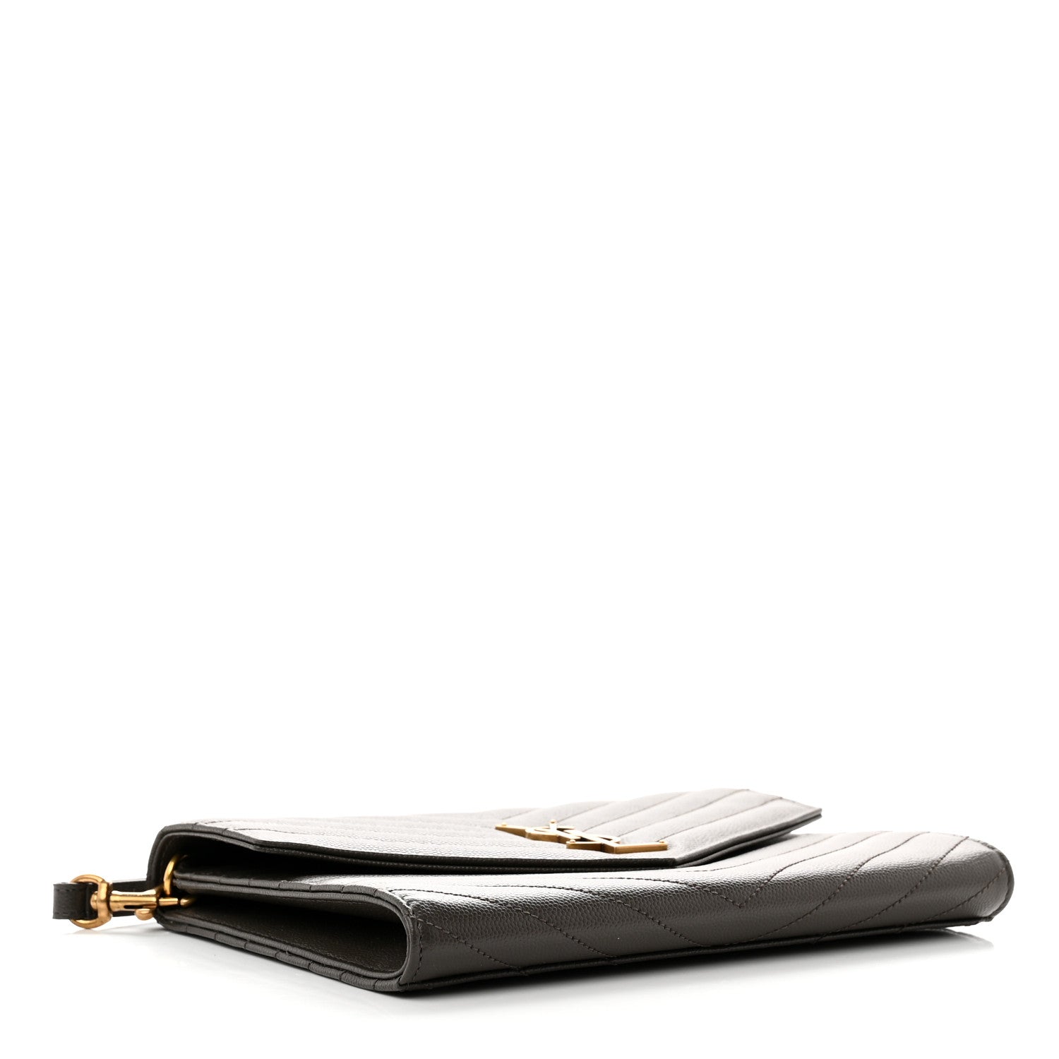 Saint Laurent Grain De Poudre Matelasse Chevron Monogram Envelope Clutch Earth 4 of 9