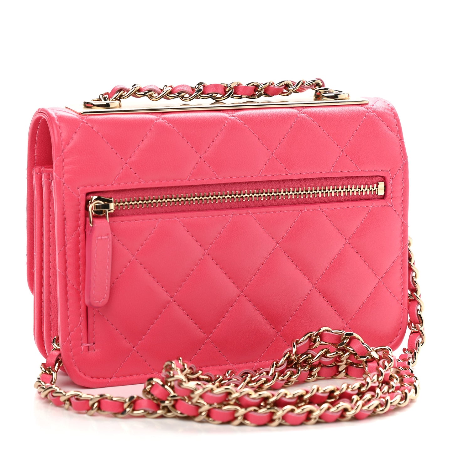Lambskin Quilted Mini Trendy CC Wallet On Chain WOC Pink