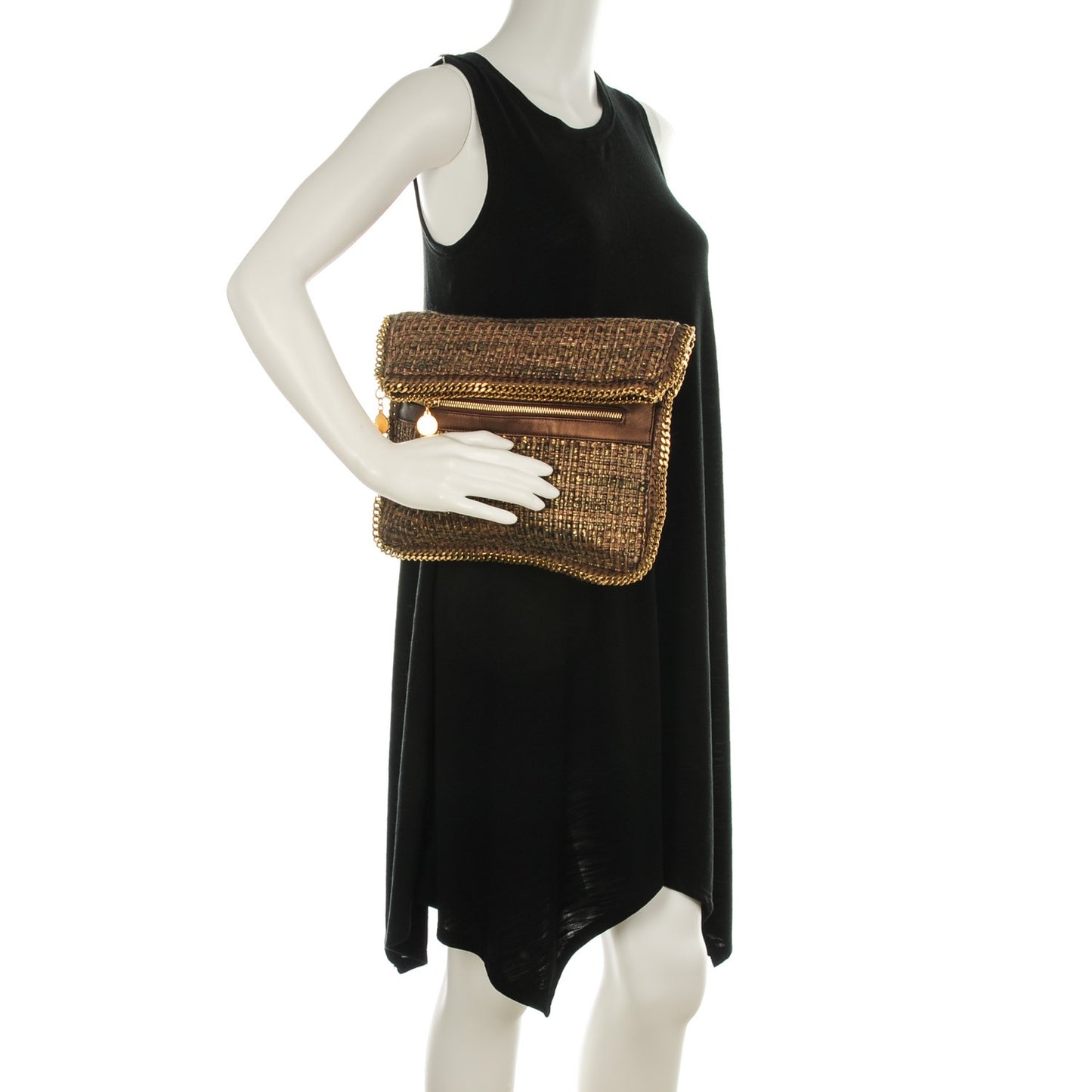 Woven Boucle Fold Over Falabella Clutch Gold