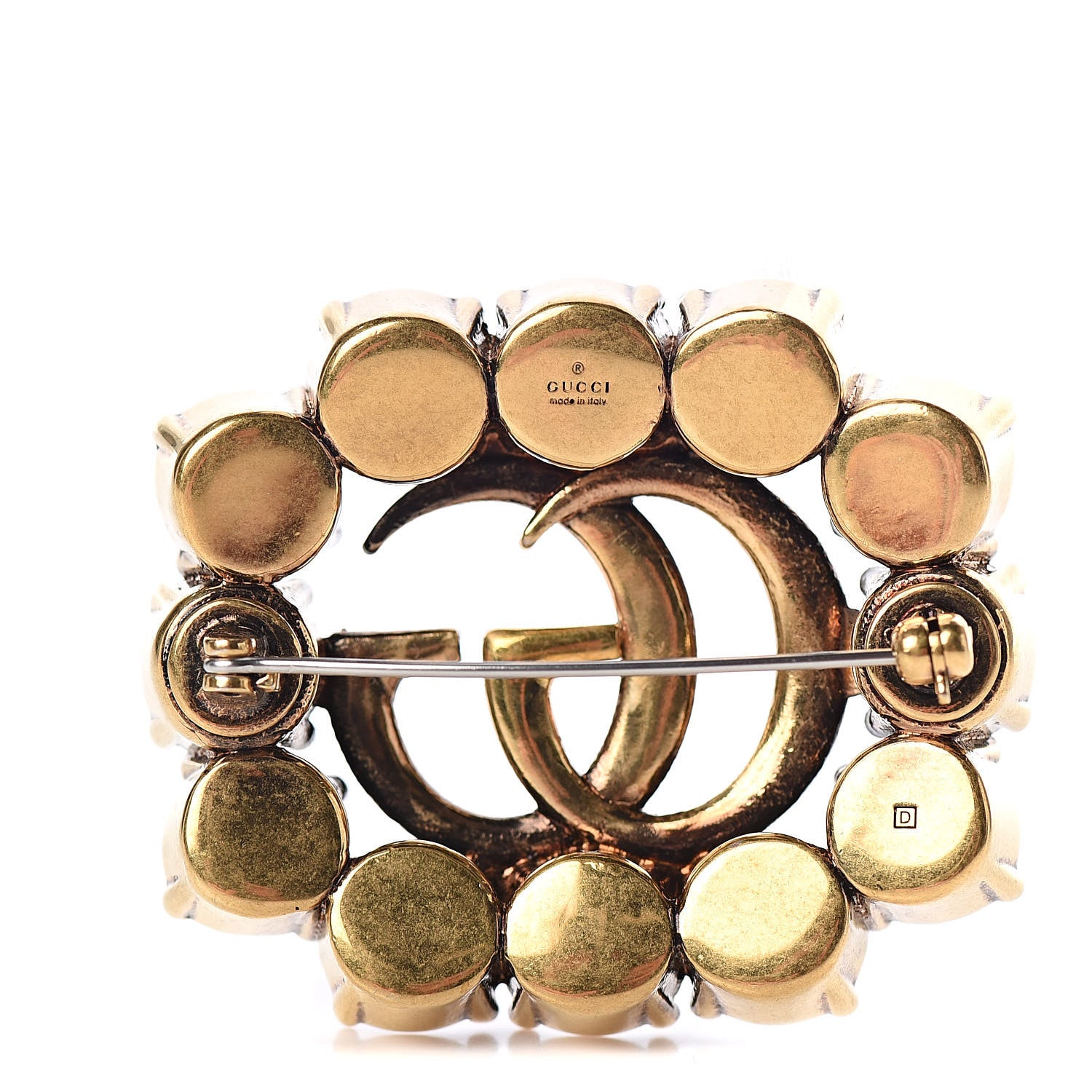 Gucci Metal Crystal Double G Brooch Aged Gold 3 of 6
