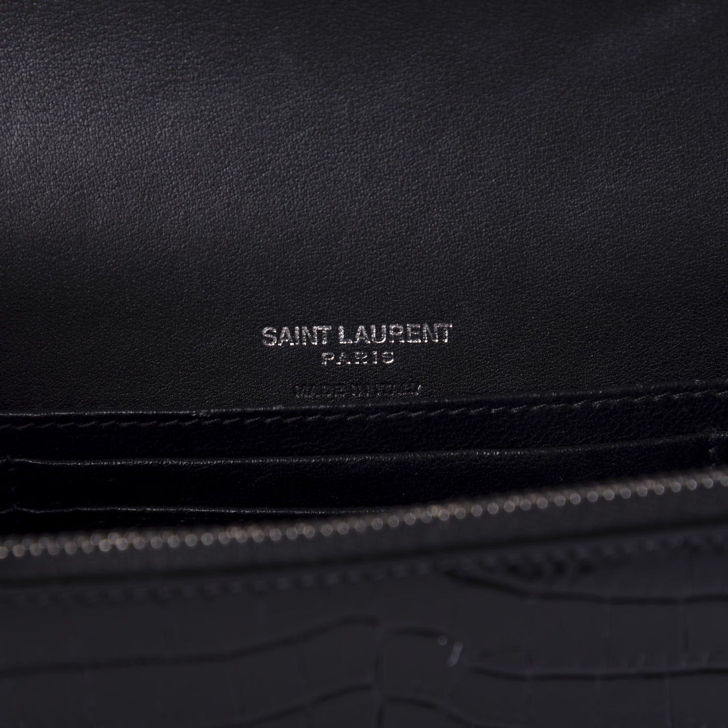 Calfskin Crocodile Embossed Monogram Kate Belt Bag Black